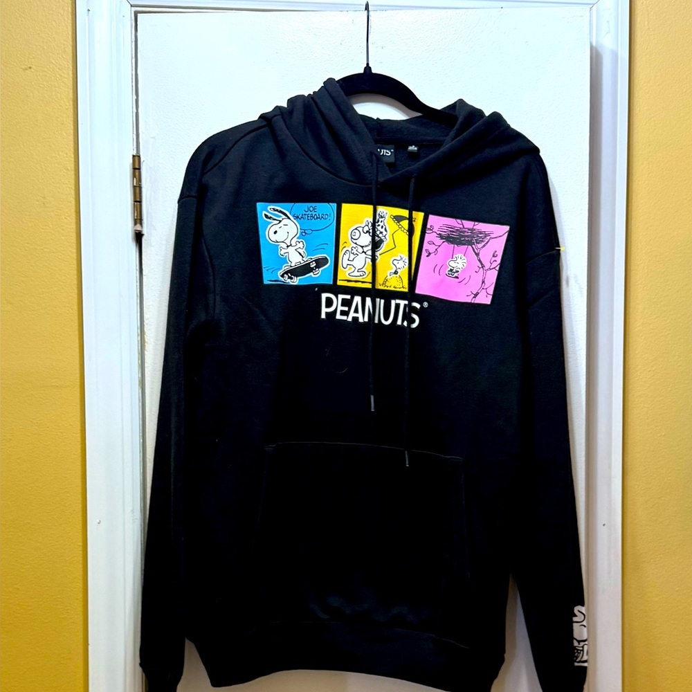 Peanuts Black Hoodie with Colorful Graphics! EUC